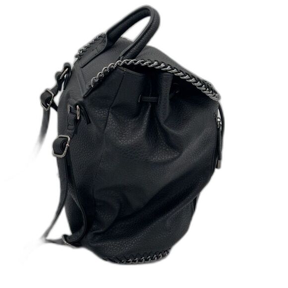 Expressions NYC Black Vegan Leather Backpack w/ Gunmetal Chain Detail NWOT - Picture 6 of 12